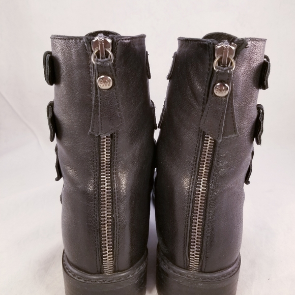 STUART WEITZMAN 4 BUCKLES STRAP BACK ZIPPER BLACK LEATHER WOMEN BOOTS SIZE 6.5 M - Picture 7 of 11